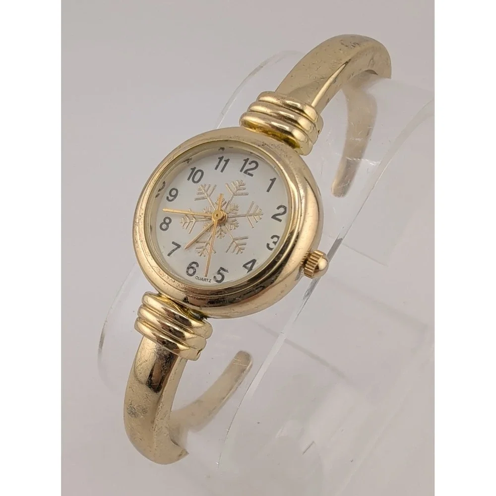 Women's Gold Tone Hinged Band Snowflake Watch 24mm Case- New Battery